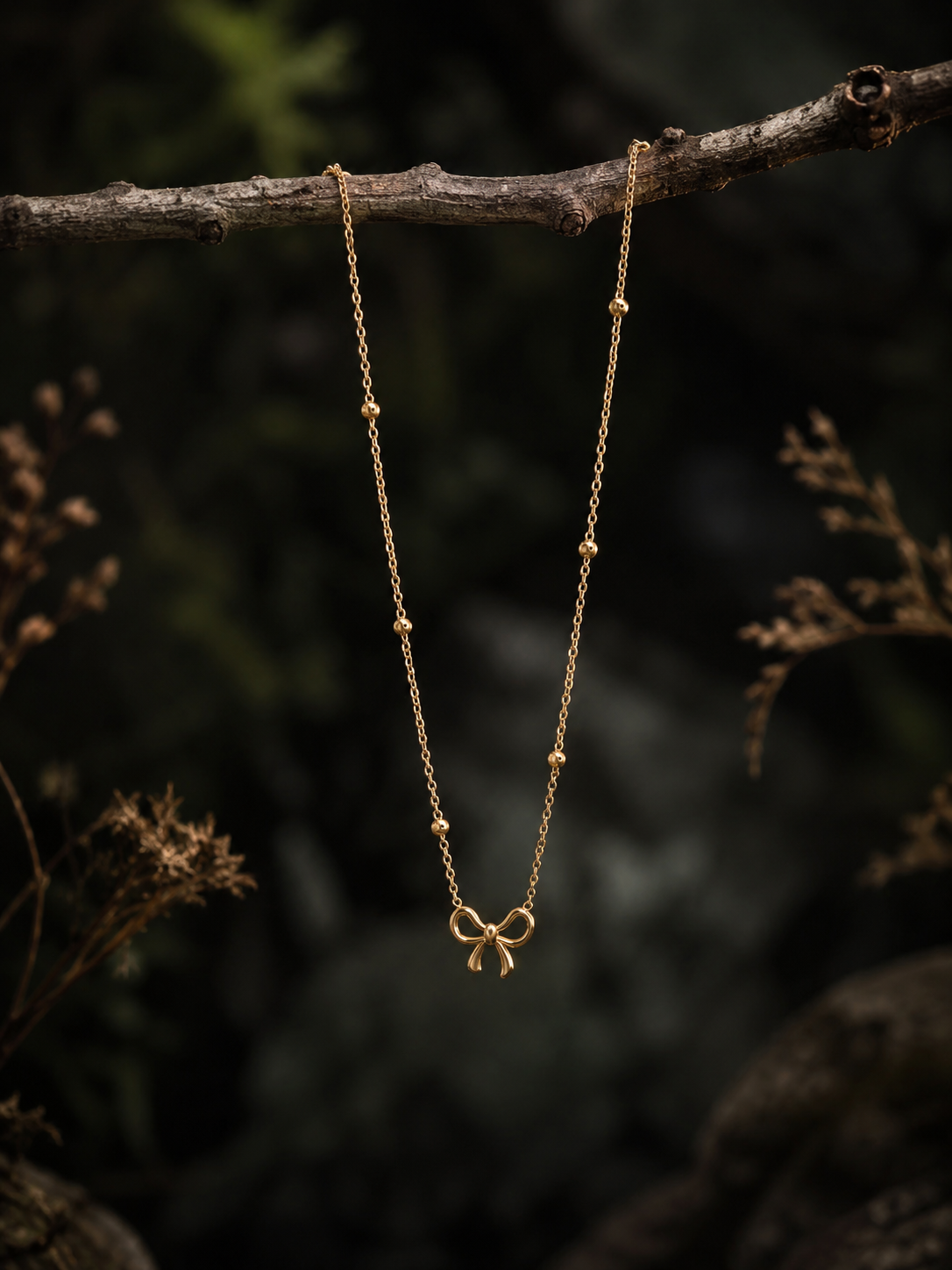 Cute Gold Bow Pendant Necklace