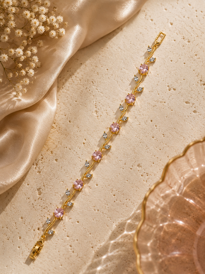 Tulip Bracelet | Gold Floral Bracelet with Pink Stones | Riora Store