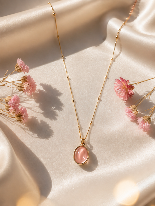 The Cabochon Pendant Necklace — Peach Pink | Riora Store