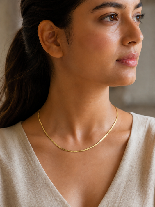 Gold Herringbone Chain Necklace | Anti-Tarnish Stainless Steel