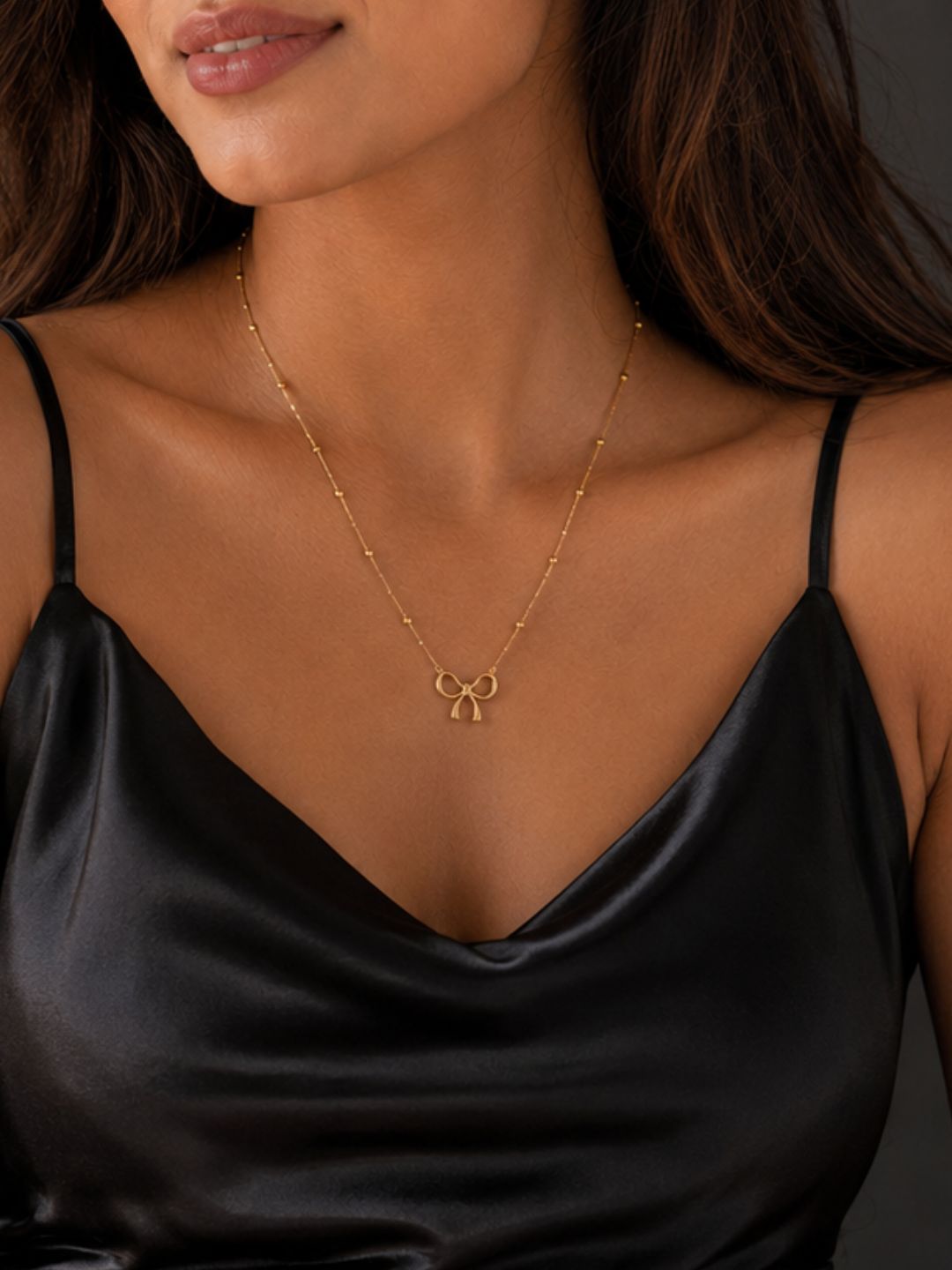 Cute Gold Bow Pendant Necklace