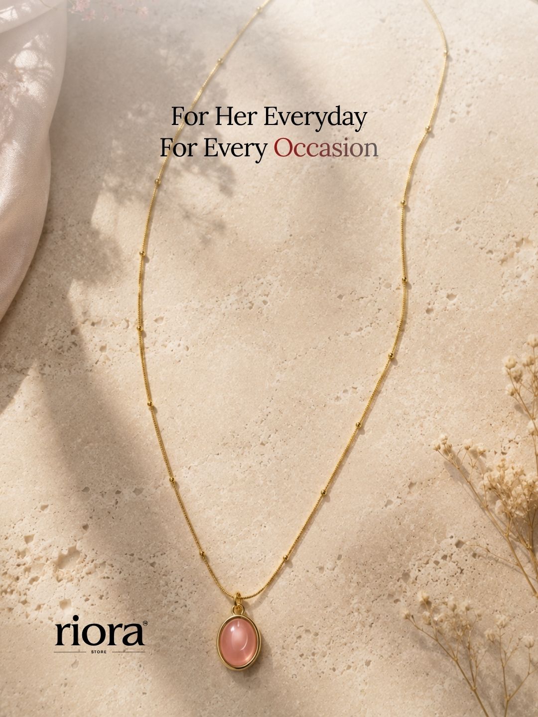 The Cabochon Pendant Necklace — Peach Pink | Riora Store