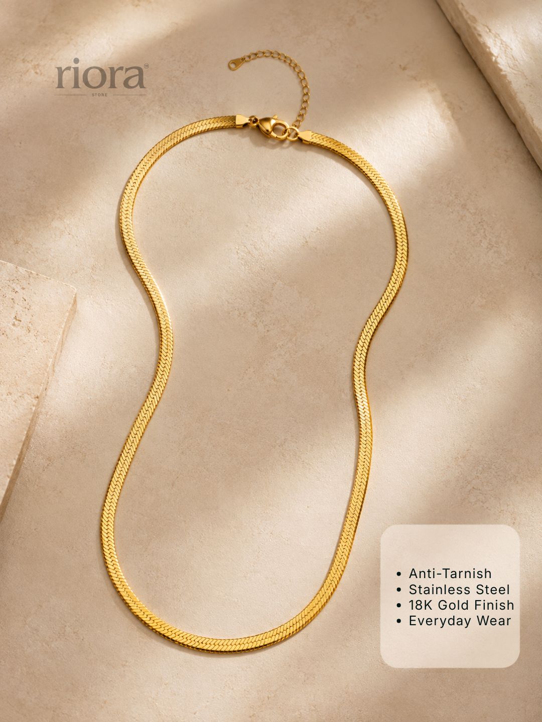 Gold Herringbone Chain Necklace | Anti-Tarnish Stainless Steel