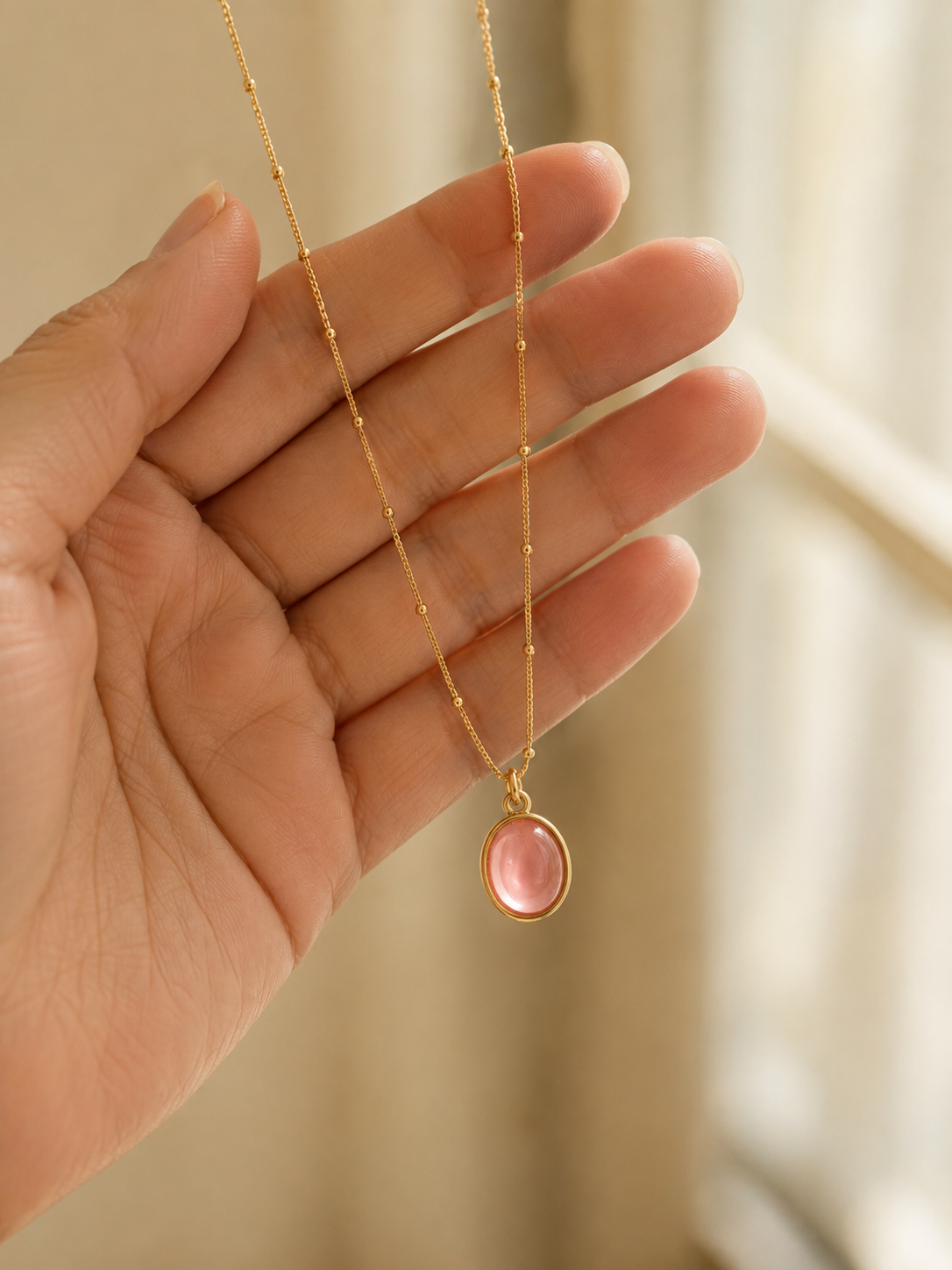 The Cabochon Pendant Necklace — Peach Pink | Riora Store