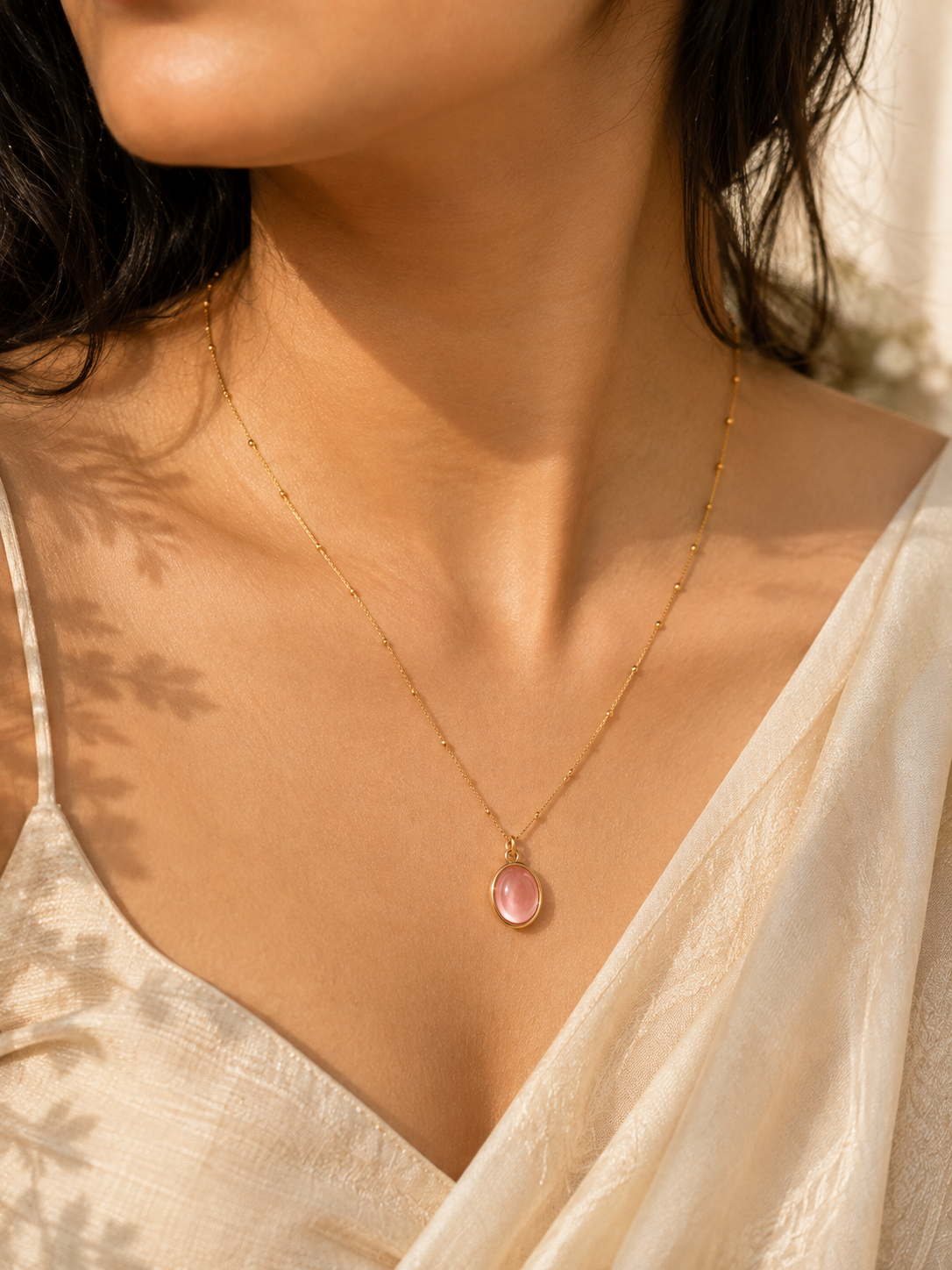 The Cabochon Pendant Necklace — Peach Pink | Riora Store