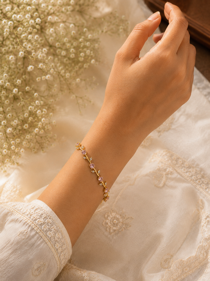 Tulip Bracelet | Gold Floral Bracelet with Pink Stones | Riora Store